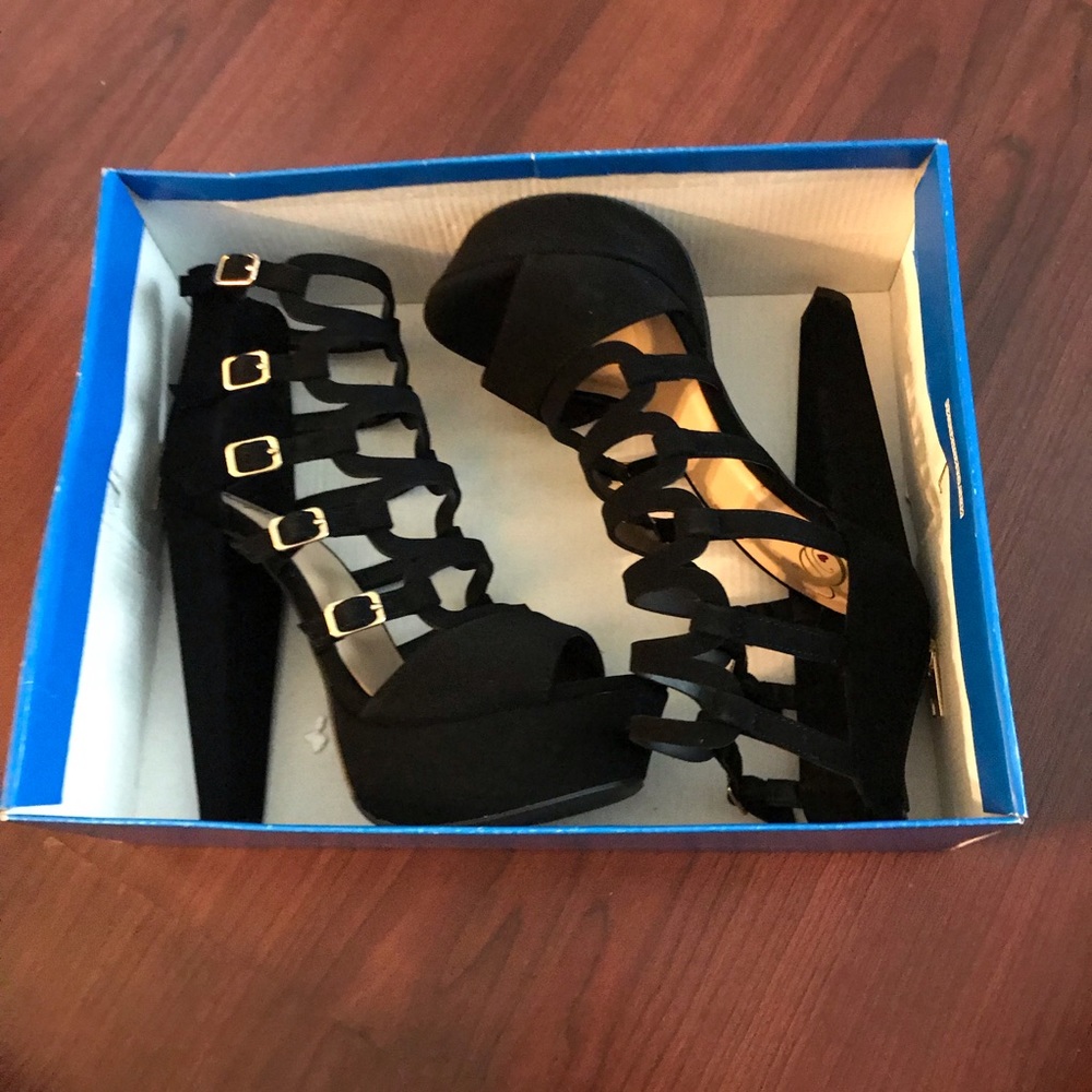Black caged heels